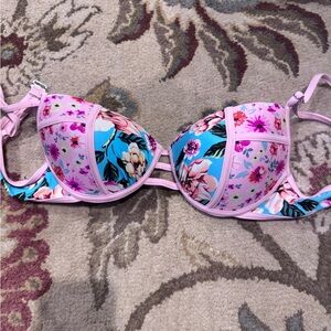 Floral Padded Bra with Pink Straps